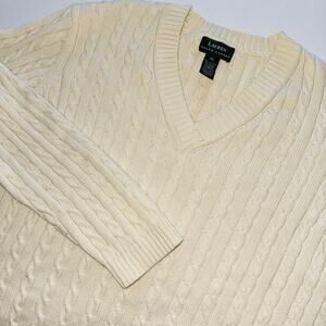 Lauren Ralph Lauren Womens Cable Knit Pullover Sweater Ivory Cotton Size XL